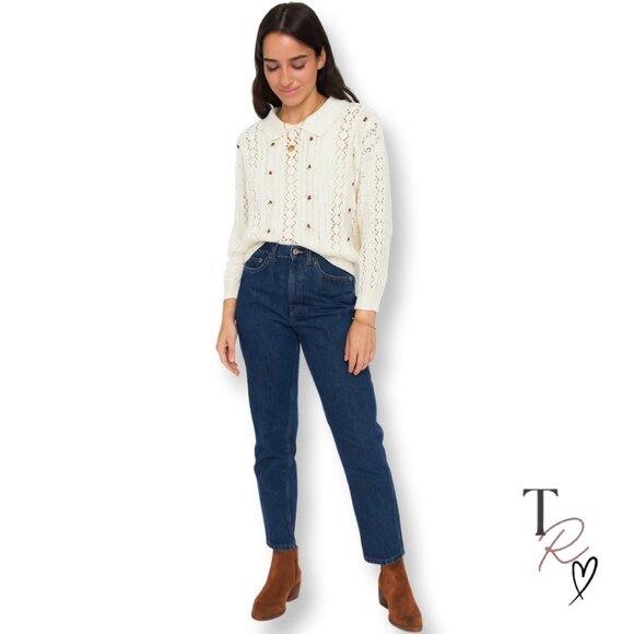 Vintage 90s Cottagecore Liz Sport Floral Embroidered Sweater Size Small - Picture 1 of 14